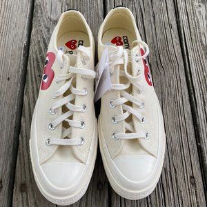 NWT Converse x COMME des GARCONS PLAY Chuck 70 White Low, Mens 7 Womens 9